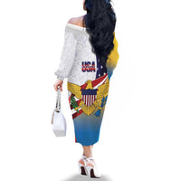 United States Virgin Islands Family Matching Off The Shoulder Long Sleeve Dress and Hawaiian Shirt USA Curve Flag With Yellow Eagle - Wonder Print Shop