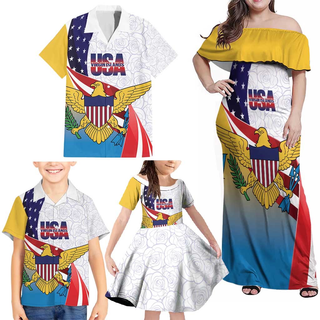 United States Virgin Islands Family Matching Off Shoulder Maxi Dress and Hawaiian Shirt USA Curve Flag With Yellow Eagle - Wonder Print Shop