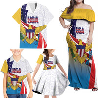 United States Virgin Islands Family Matching Off Shoulder Maxi Dress and Hawaiian Shirt USA Curve Flag With Yellow Eagle - Wonder Print Shop
