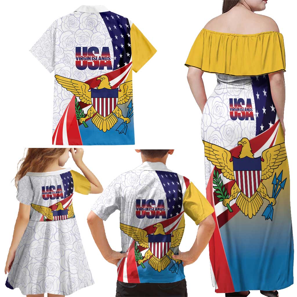 United States Virgin Islands Family Matching Off Shoulder Maxi Dress and Hawaiian Shirt USA Curve Flag With Yellow Eagle - Wonder Print Shop