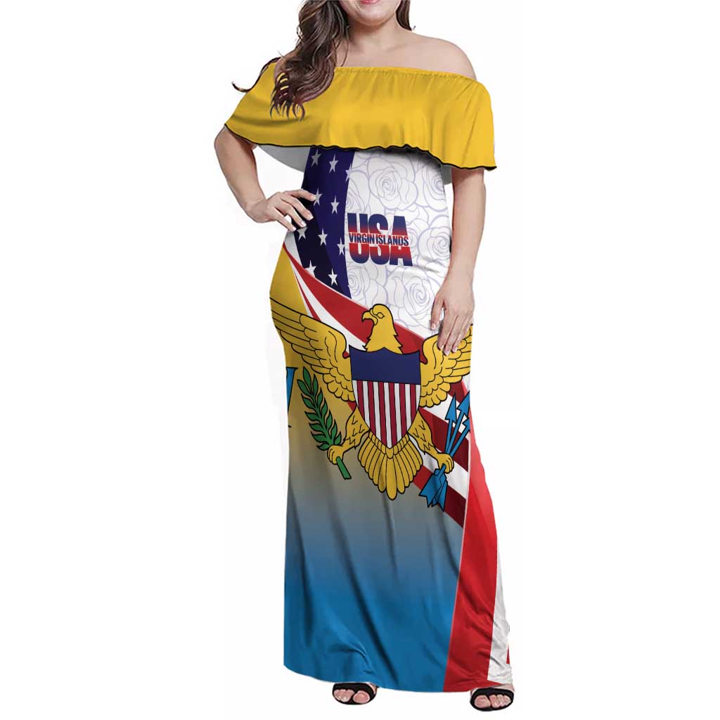 United States Virgin Islands Family Matching Off Shoulder Maxi Dress and Hawaiian Shirt USA Curve Flag With Yellow Eagle - Wonder Print Shop