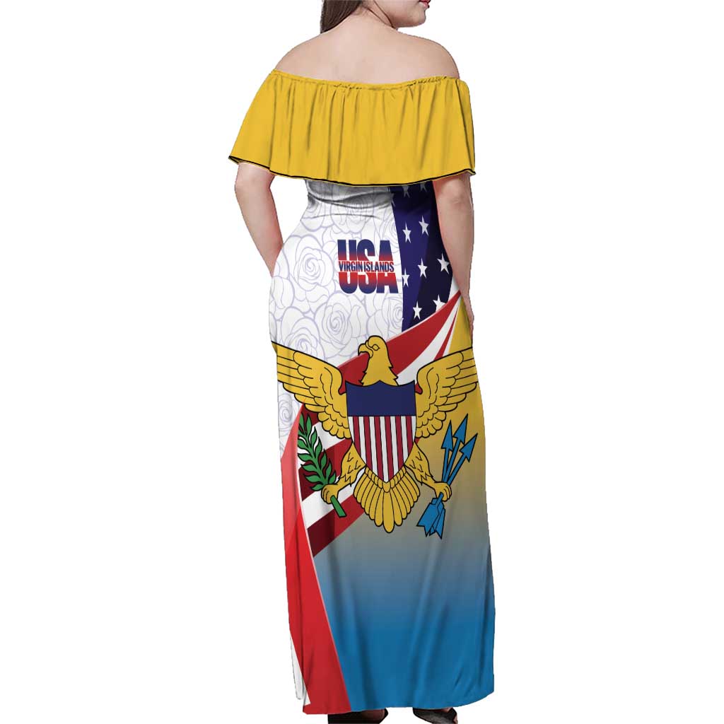 United States Virgin Islands Family Matching Off Shoulder Maxi Dress and Hawaiian Shirt USA Curve Flag With Yellow Eagle - Wonder Print Shop