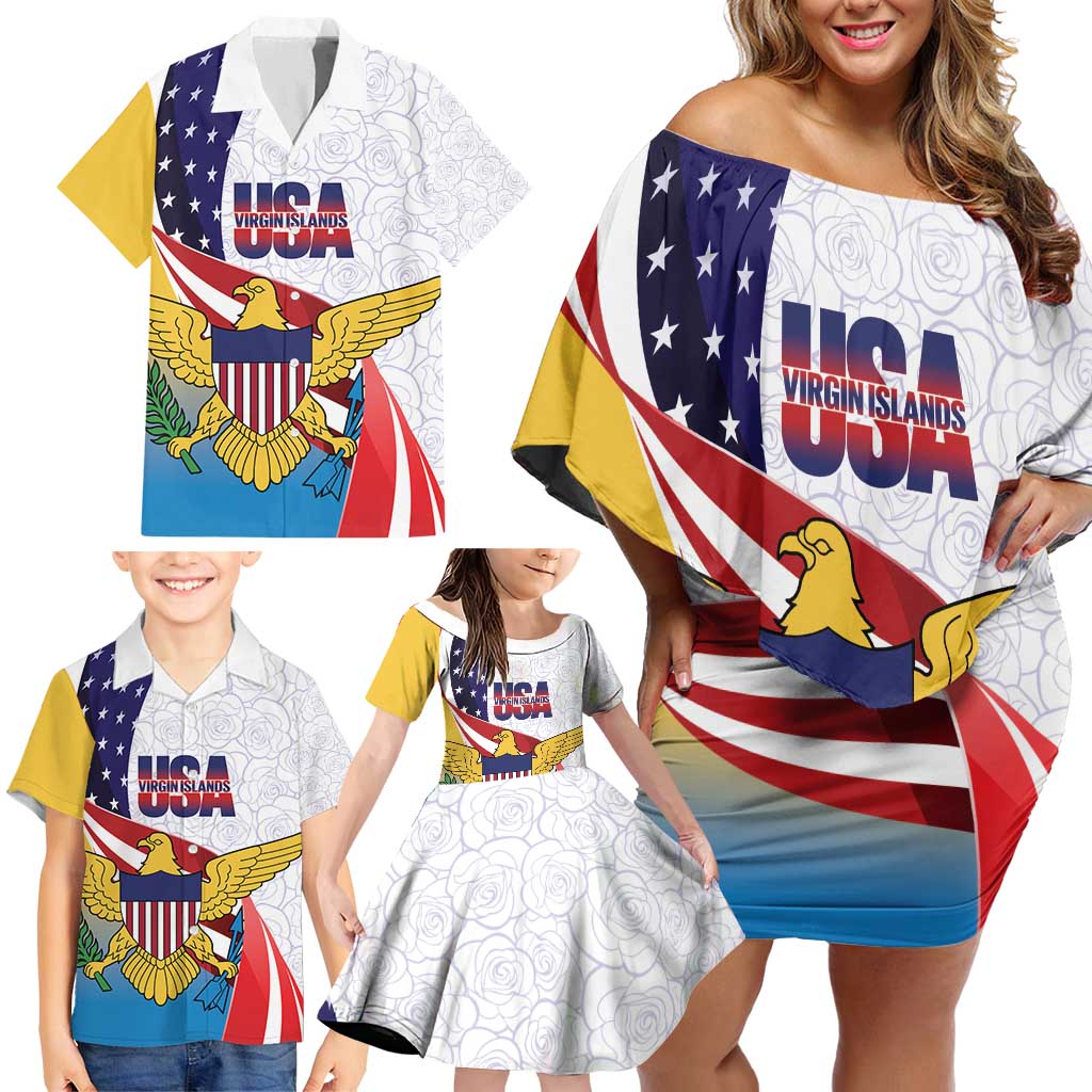 United States Virgin Islands Family Matching Off Shoulder Short Dress and Hawaiian Shirt USA Curve Flag With Yellow Eagle - Wonder Print Shop