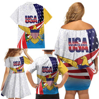 United States Virgin Islands Family Matching Off Shoulder Short Dress and Hawaiian Shirt USA Curve Flag With Yellow Eagle - Wonder Print Shop