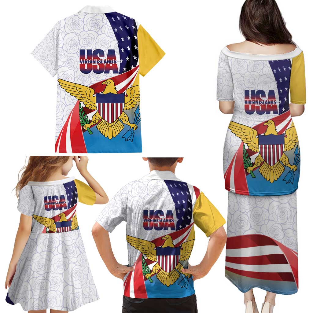 United States Virgin Islands Family Matching Puletasi and Hawaiian Shirt USA Curve Flag With Yellow Eagle - Wonder Print Shop