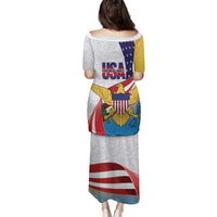 United States Virgin Islands Family Matching Puletasi and Hawaiian Shirt USA Curve Flag With Yellow Eagle - Wonder Print Shop