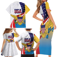 United States Virgin Islands Family Matching Short Sleeve Bodycon Dress and Hawaiian Shirt USA Curve Flag With Yellow Eagle - Wonder Print Shop