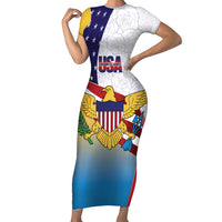 United States Virgin Islands Family Matching Short Sleeve Bodycon Dress and Hawaiian Shirt USA Curve Flag With Yellow Eagle - Wonder Print Shop