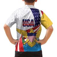 United States Virgin Islands Family Matching Summer Maxi Dress and Hawaiian Shirt USA Curve Flag With Yellow Eagle - Wonder Print Shop