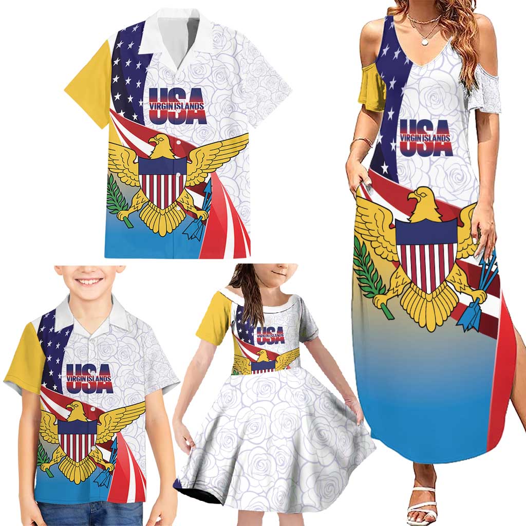 United States Virgin Islands Family Matching Summer Maxi Dress and Hawaiian Shirt USA Curve Flag With Yellow Eagle - Wonder Print Shop