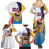 United States Virgin Islands Family Matching Summer Maxi Dress and Hawaiian Shirt USA Curve Flag With Yellow Eagle - Wonder Print Shop