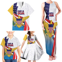 United States Virgin Islands Family Matching Tank Maxi Dress and Hawaiian Shirt USA Curve Flag With Yellow Eagle - Wonder Print Shop