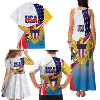 United States Virgin Islands Family Matching Tank Maxi Dress and Hawaiian Shirt USA Curve Flag With Yellow Eagle - Wonder Print Shop