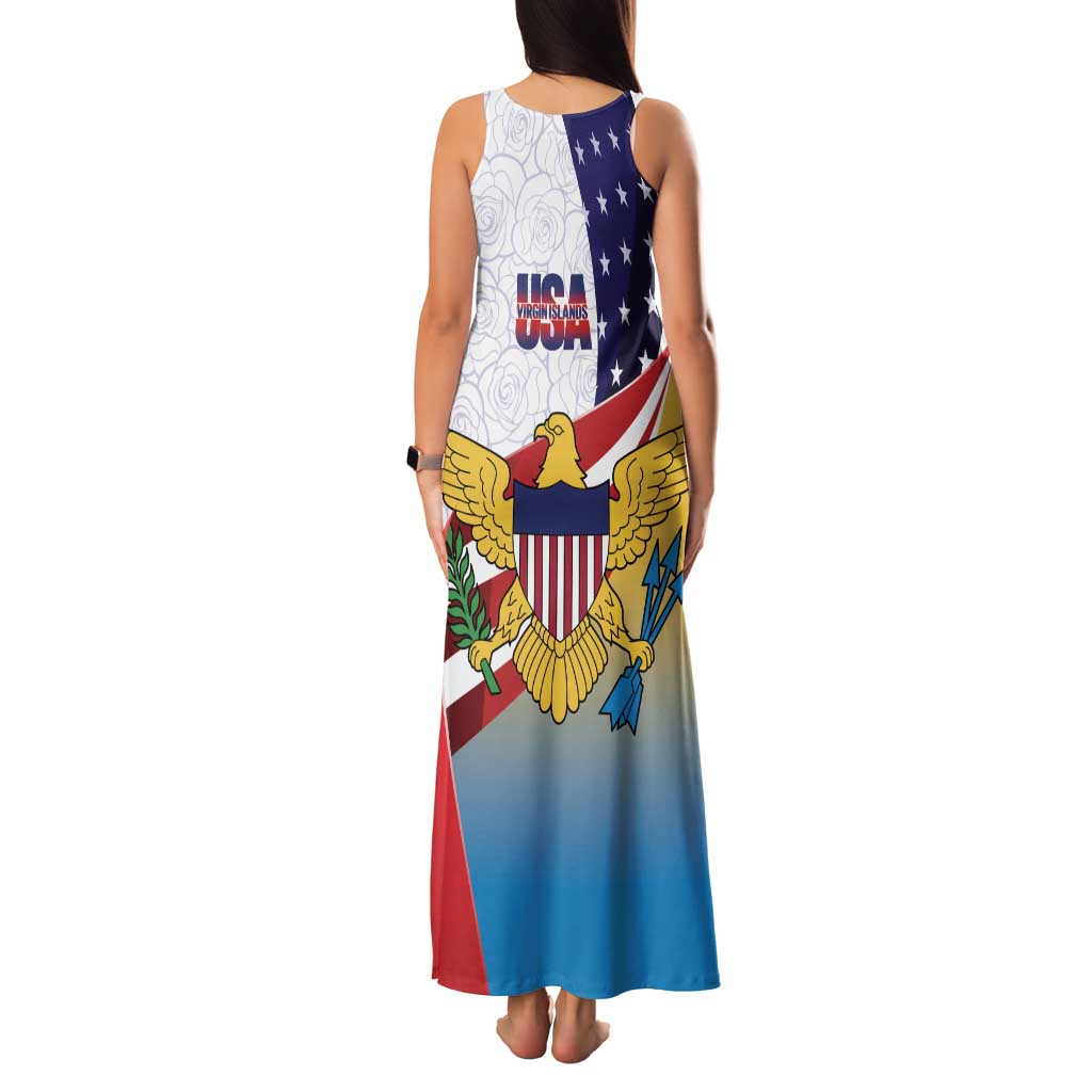 United States Virgin Islands Family Matching Tank Maxi Dress and Hawaiian Shirt USA Curve Flag With Yellow Eagle - Wonder Print Shop