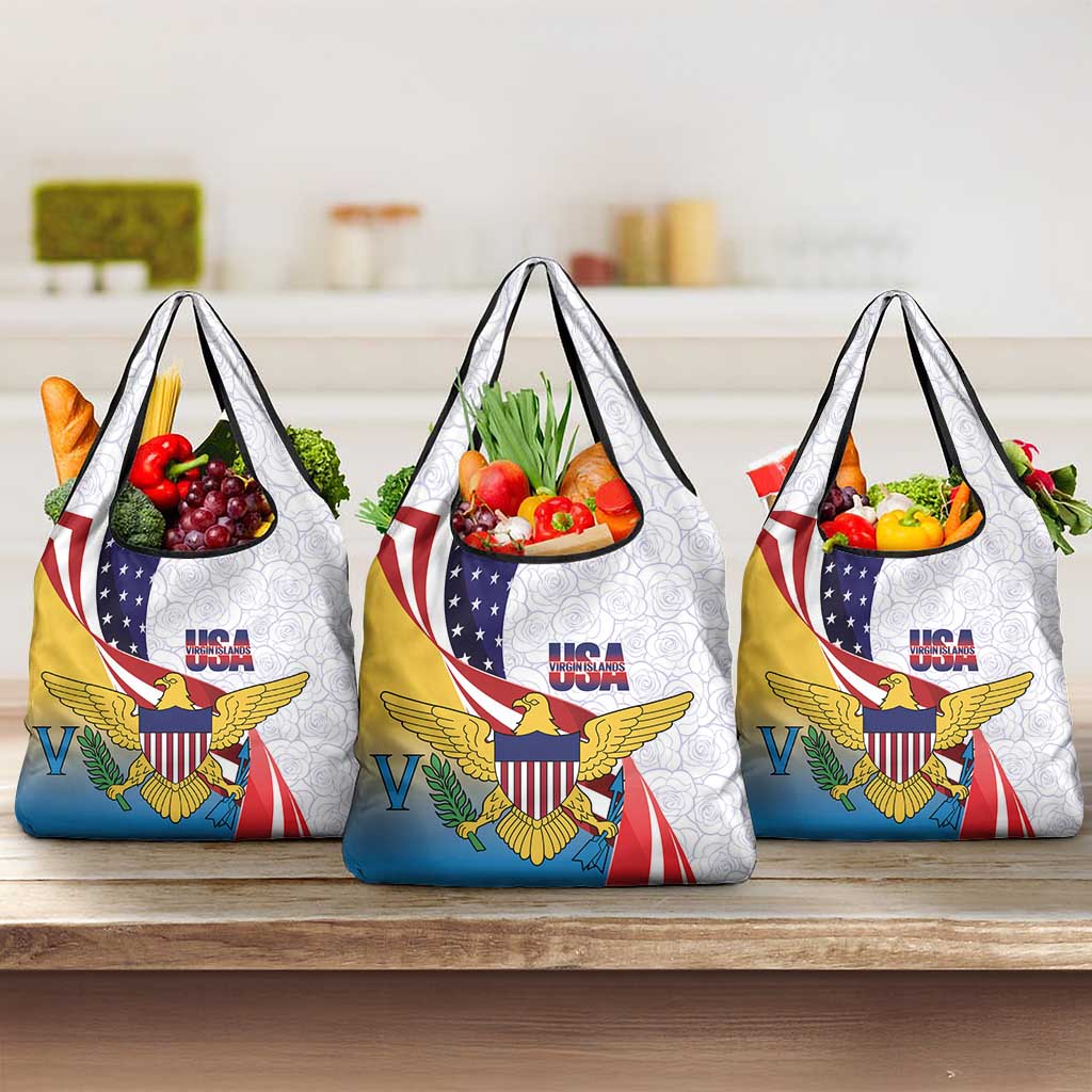 United States Virgin Islands Grocery Bag USA Curve Flag With Yellow Eagle - Wonder Print Shop