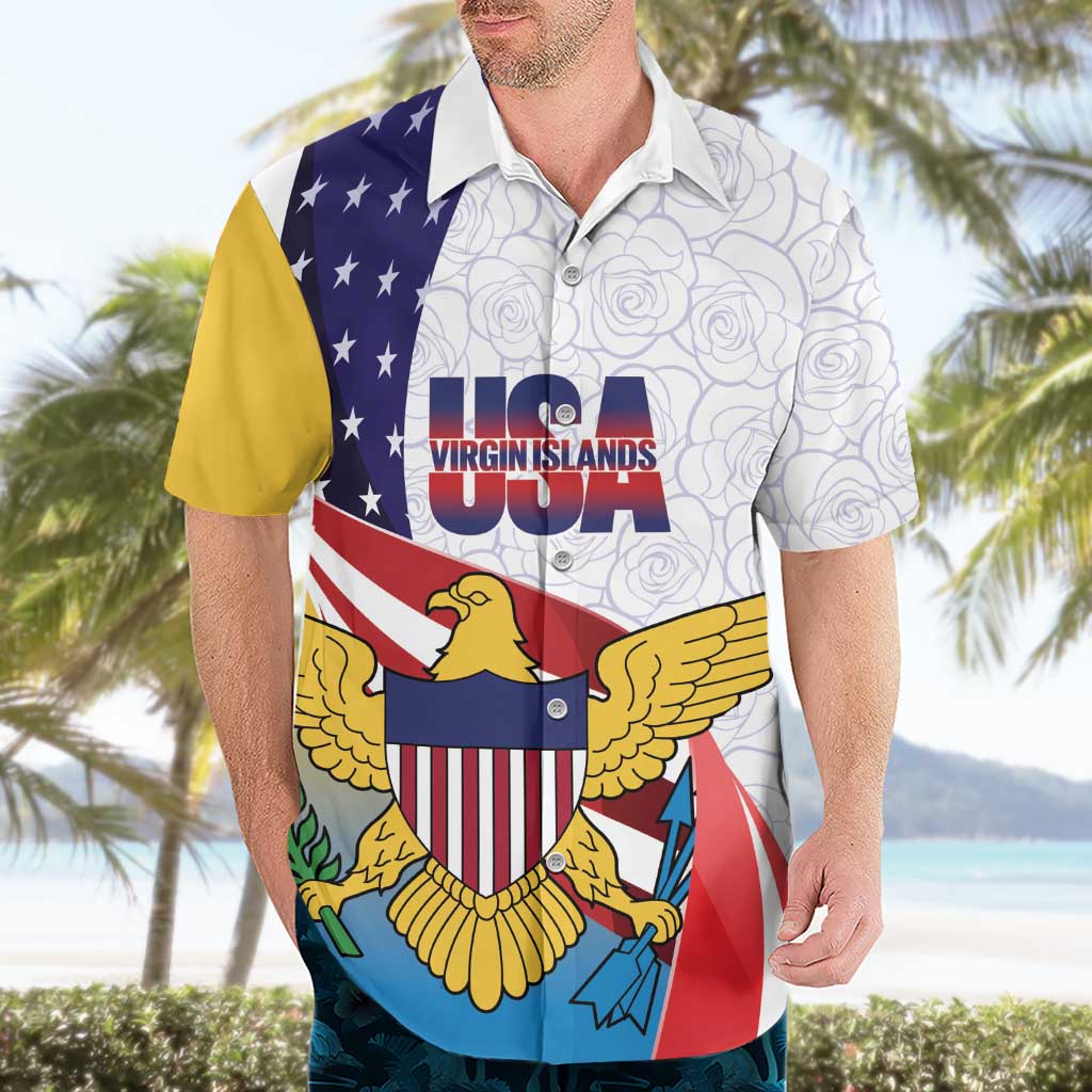 United States Virgin Islands Hawaiian Shirt USA Curve Flag With Yellow Eagle - Wonder Print Shop