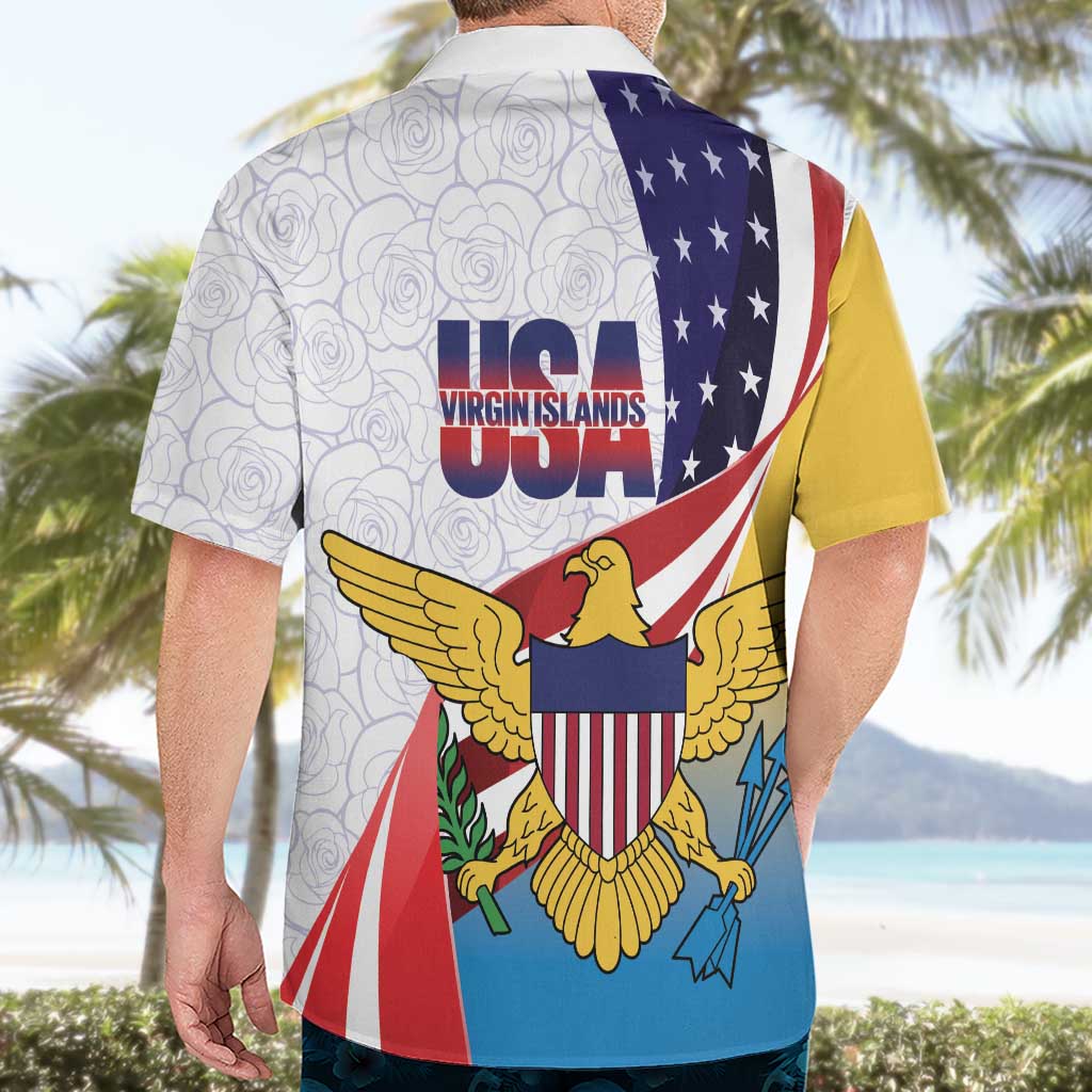 United States Virgin Islands Hawaiian Shirt USA Curve Flag With Yellow Eagle - Wonder Print Shop