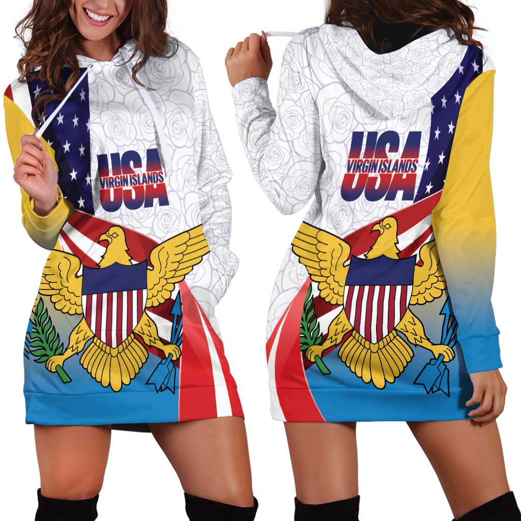 United States Virgin Islands Hoodie Dress USA Curve Flag With Yellow Eagle - Wonder Print Shop