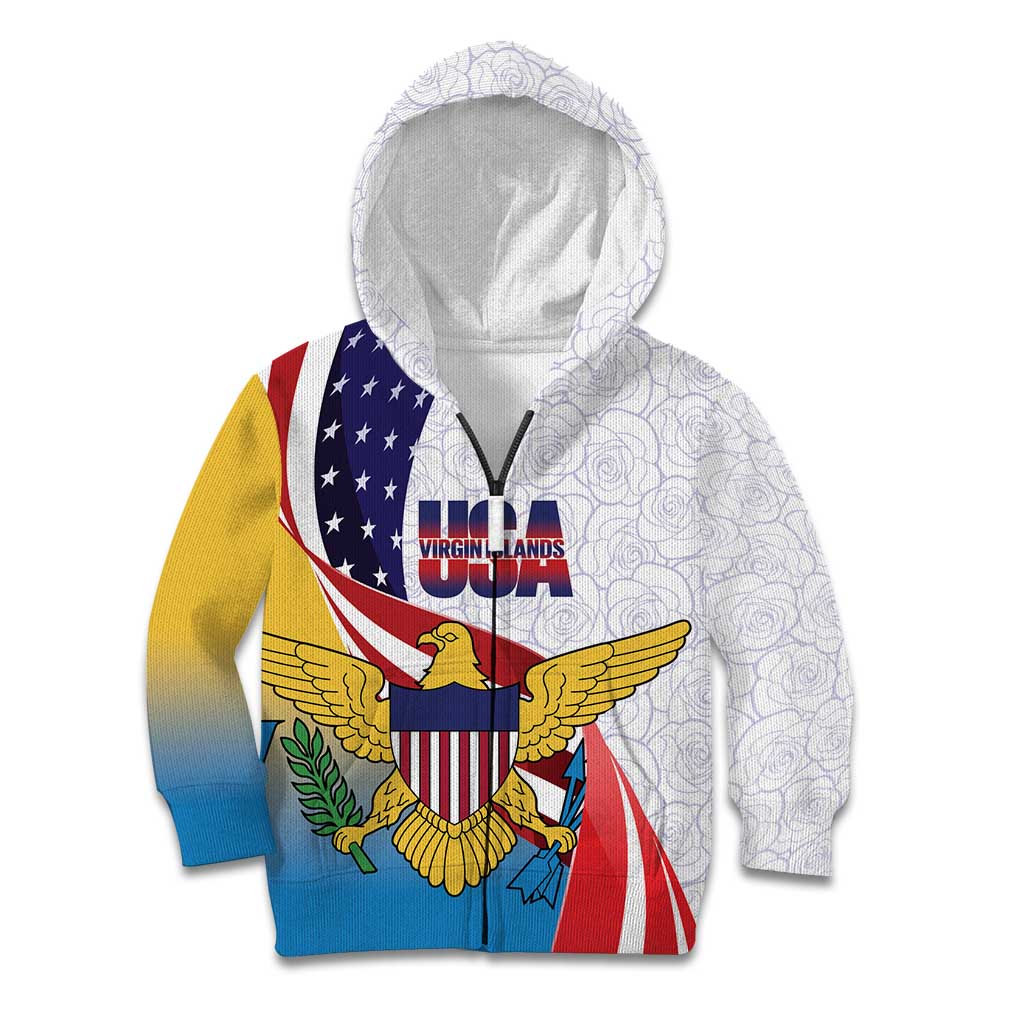 United States Virgin Islands Kid Hoodie USA Curve Flag With Yellow Eagle - Wonder Print Shop