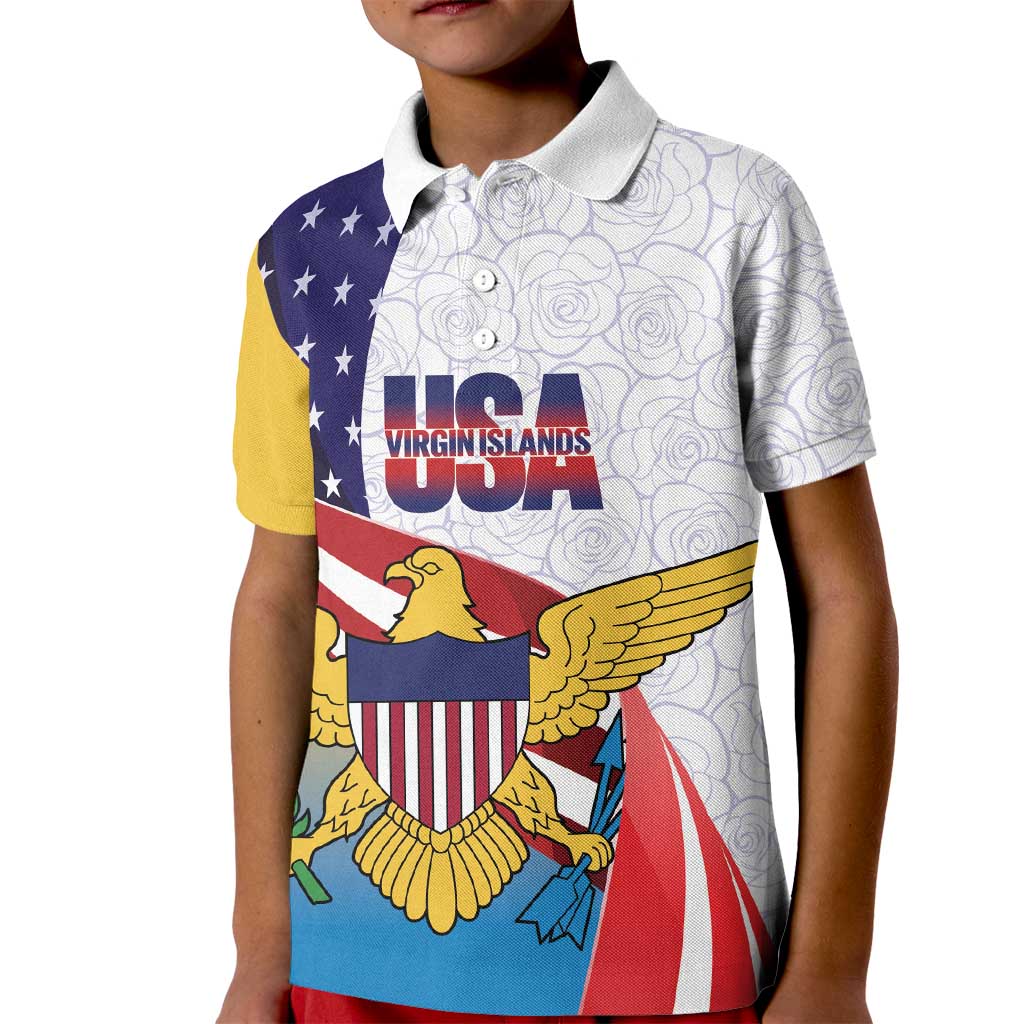 United States Virgin Islands Kid Polo Shirt USA Curve Flag With Yellow Eagle - Wonder Print Shop