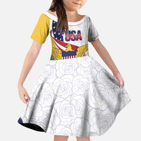 United States Virgin Islands Kid Short Sleeve Dress USA Curve Flag With Yellow Eagle - Wonder Print Shop