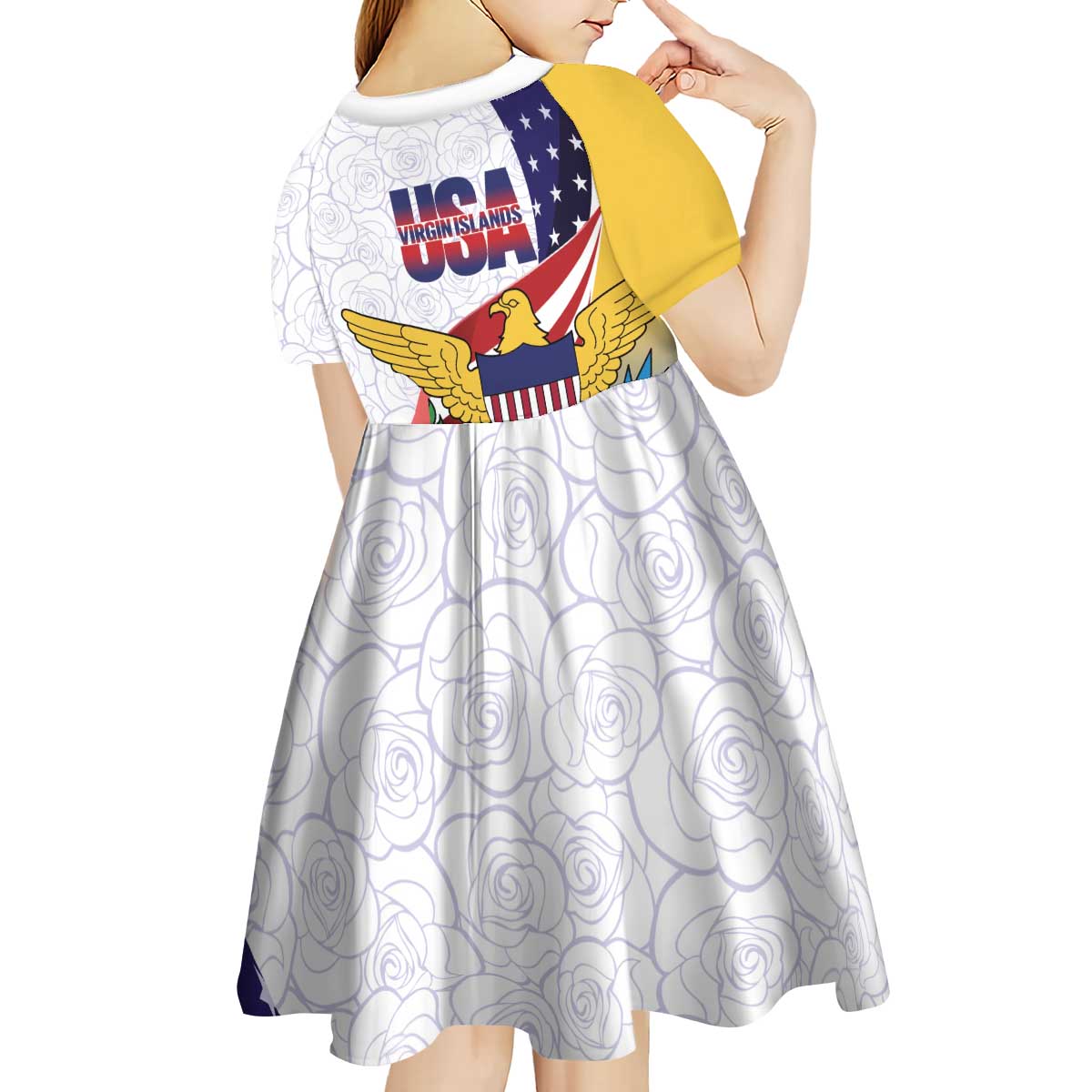 United States Virgin Islands Kid Short Sleeve Dress USA Curve Flag With Yellow Eagle - Wonder Print Shop