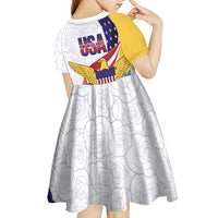 United States Virgin Islands Kid Short Sleeve Dress USA Curve Flag With Yellow Eagle - Wonder Print Shop