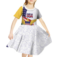 United States Virgin Islands Kid Short Sleeve Dress USA Curve Flag With Yellow Eagle - Wonder Print Shop