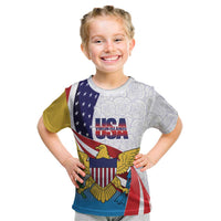 United States Virgin Islands Kid T Shirt USA Curve Flag With Yellow Eagle - Wonder Print Shop
