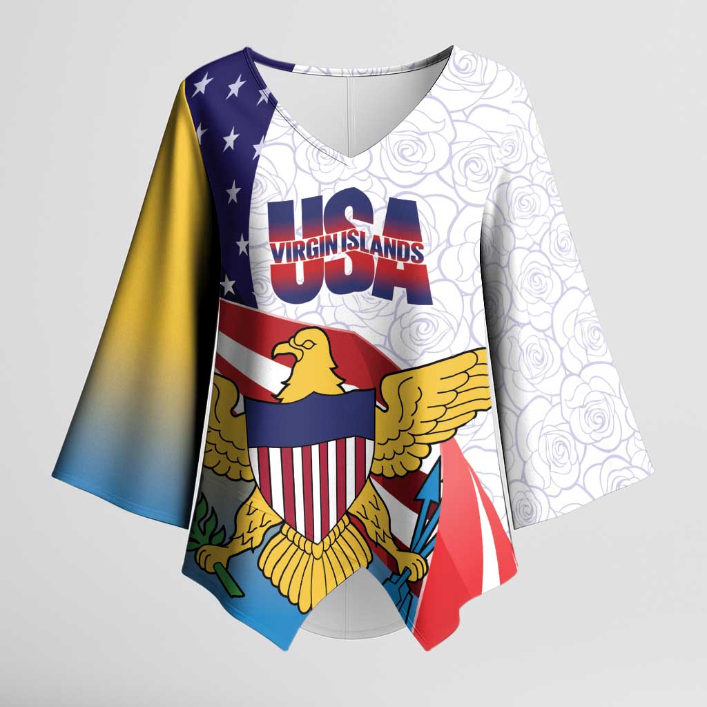 United States Virgin Islands Kimono Sleeve Blouse USA Curve Flag With Yellow Eagle - Wonder Print Shop