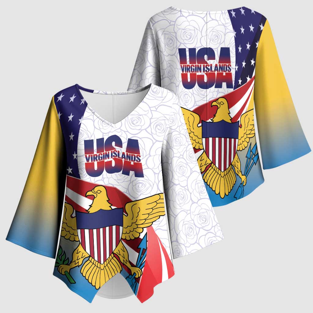United States Virgin Islands Kimono Sleeve Blouse USA Curve Flag With Yellow Eagle - Wonder Print Shop