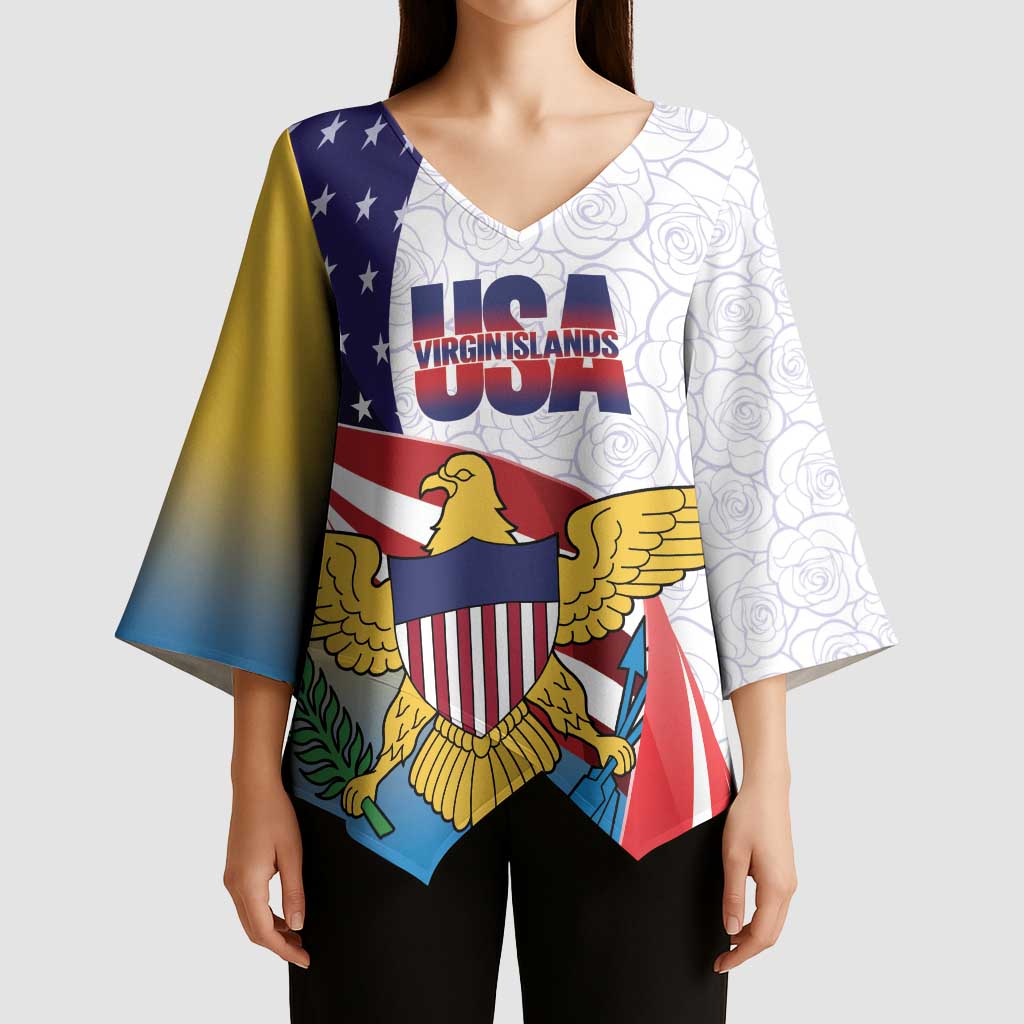 United States Virgin Islands Kimono Sleeve Blouse USA Curve Flag With Yellow Eagle - Wonder Print Shop