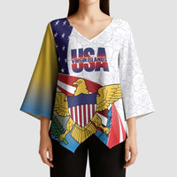United States Virgin Islands Kimono Sleeve Blouse USA Curve Flag With Yellow Eagle - Wonder Print Shop