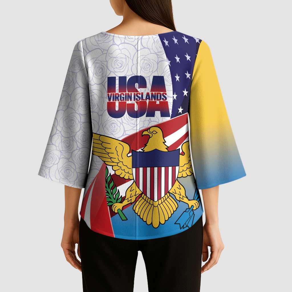 United States Virgin Islands Kimono Sleeve Blouse USA Curve Flag With Yellow Eagle - Wonder Print Shop