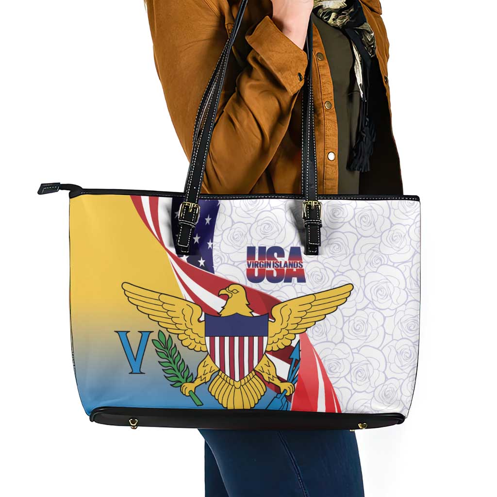 United States Virgin Islands Leather Tote Bag USA Curve Flag With Yellow Eagle - Wonder Print Shop