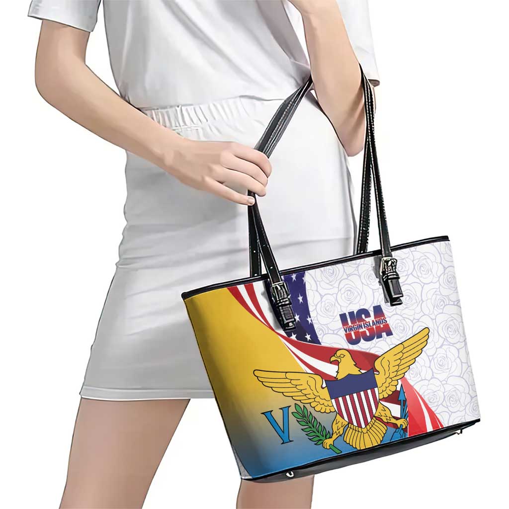 United States Virgin Islands Leather Tote Bag USA Curve Flag With Yellow Eagle - Wonder Print Shop