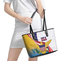 United States Virgin Islands Leather Tote Bag USA Curve Flag With Yellow Eagle - Wonder Print Shop