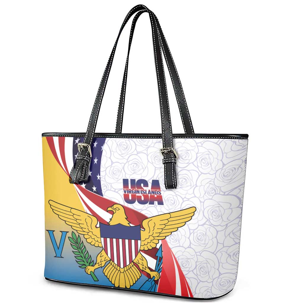 United States Virgin Islands Leather Tote Bag USA Curve Flag With Yellow Eagle - Wonder Print Shop