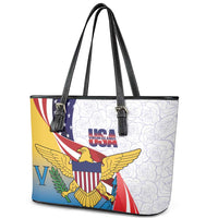 United States Virgin Islands Leather Tote Bag USA Curve Flag With Yellow Eagle - Wonder Print Shop