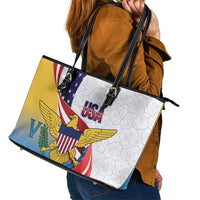 United States Virgin Islands Leather Tote Bag USA Curve Flag With Yellow Eagle - Wonder Print Shop