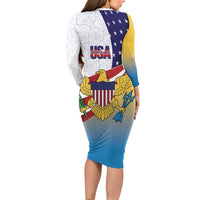 United States Virgin Islands Long Sleeve Bodycon Dress USA Curve Flag With Yellow Eagle - Wonder Print Shop