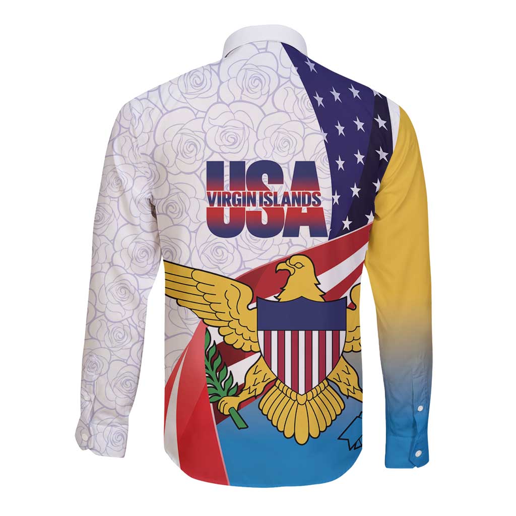 United States Virgin Islands Long Sleeve Button Shirt USA Curve Flag With Yellow Eagle - Wonder Print Shop