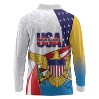United States Virgin Islands Long Sleeve Polo Shirt USA Curve Flag With Yellow Eagle - Wonder Print Shop