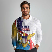 United States Virgin Islands Long Sleeve Polo Shirt USA Curve Flag With Yellow Eagle - Wonder Print Shop