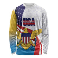 United States Virgin Islands Long Sleeve Shirt USA Curve Flag With Yellow Eagle - Wonder Print Shop