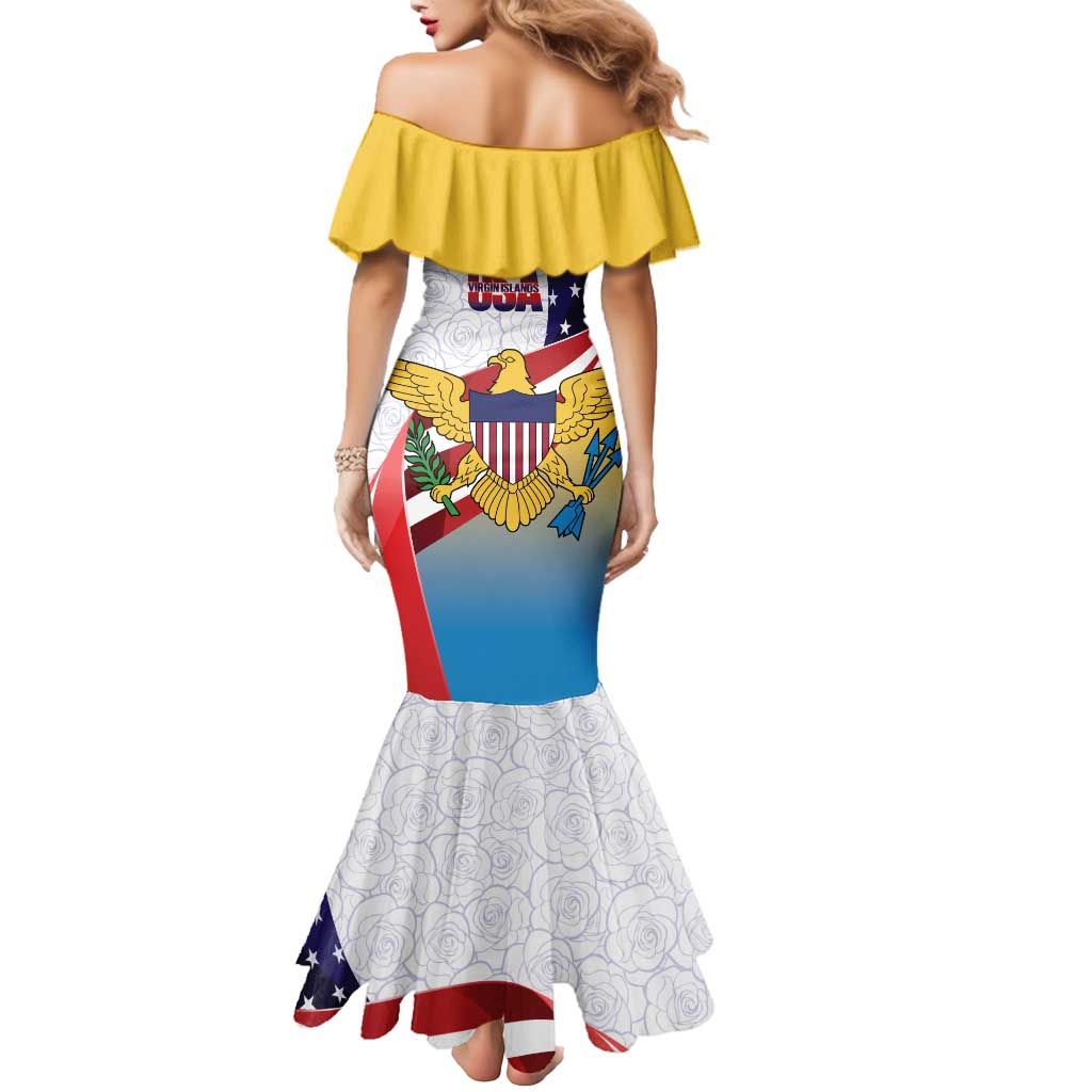 United States Virgin Islands Mermaid Dress USA Curve Flag With Yellow Eagle - Wonder Print Shop