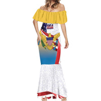 United States Virgin Islands Mermaid Dress USA Curve Flag With Yellow Eagle - Wonder Print Shop