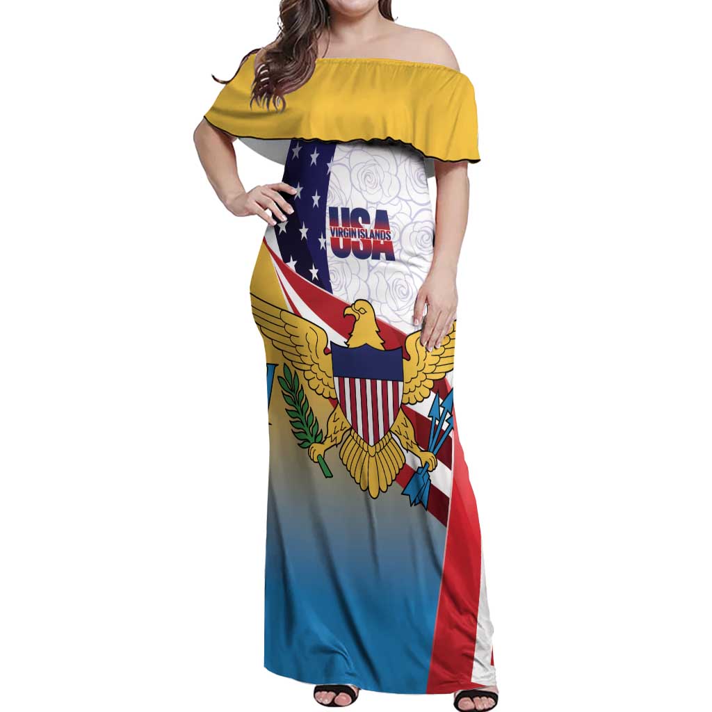 United States Virgin Islands Off Shoulder Maxi Dress USA Curve Flag With Yellow Eagle - Wonder Print Shop