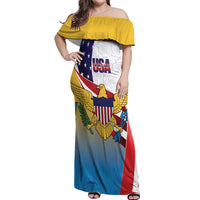 United States Virgin Islands Off Shoulder Maxi Dress USA Curve Flag With Yellow Eagle - Wonder Print Shop