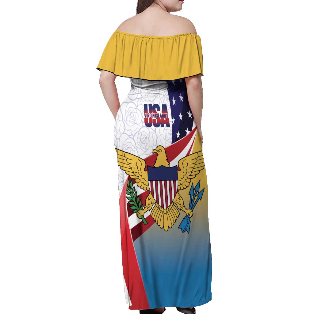 United States Virgin Islands Off Shoulder Maxi Dress USA Curve Flag With Yellow Eagle - Wonder Print Shop